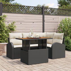 vidaXL Set da Pranzo da Giardino a 5 Pezzi con Cuscini Nero Rattan Sintetico Acacia
