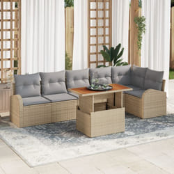 vidaXL Set da Pranzo da Giardino 7 Pezzi con Cuscini Beige Rattan Polietilene Acacia