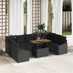 Set da pranzo da giardino vitaXL 10 pezzi con cuscini in polirattan e acacia nera Vidaxl