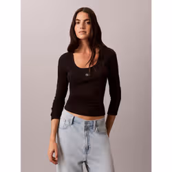 Calvin Klein Top a manica lunga in cotone a costine - Vista aggiuntiva 2