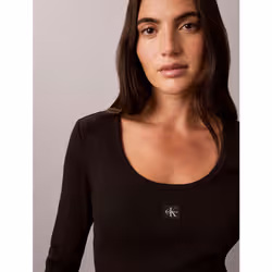Calvin Klein Top a manica lunga in cotone a costine - Vista aggiuntiva 3