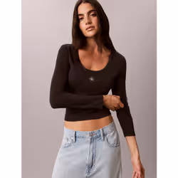 Calvin Klein Top a manica lunga in cotone a costine - Vista aggiuntiva 5