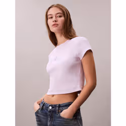 Calvin Klein T-shirt con logo in cotone a costine slim - Vista aggiuntiva 4