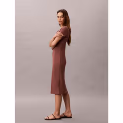 Calvin Klein Abito midi con logo in cotone a costine - Vista aggiuntiva 2
