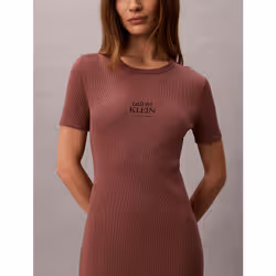 Calvin Klein Abito midi con logo in cotone a costine - Vista aggiuntiva 4
