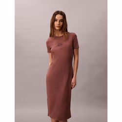 Calvin Klein Abito midi con logo in cotone a costine - Vista aggiuntiva 3