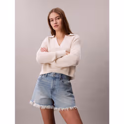 Calvin Klein Pantaloncini in denim sfrangiato con taglio relaxed stile anni '90 - Vista aggiuntiva 3