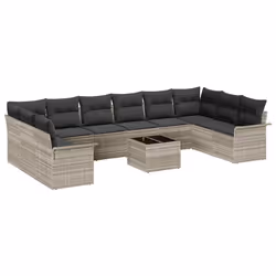 vidaXL Set Divano da Giardino con cuscino 11 pcs Grigio Poly Rattan - Vista aggiuntiva 2