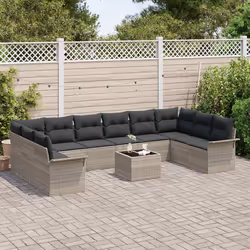 vidaXL Set Divano da Giardino con cuscino 11 pcs Grigio Poly Rattan - Vista aggiuntiva 3