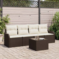 Set Divano da Giardino 5 Pezzi con Cuscini Marrone Polyrattan, Divano da Giardino 2 Posti con Spazio di Stoccaggio e Cuscini Marrone Polyrattan