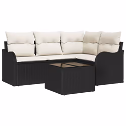vidaXL Set Divano da Giardino con cuscino 5 pcs Marrone Poly Rattan - Vista aggiuntiva 2