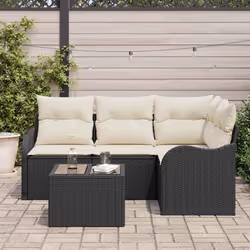 vidaXL Set Divano da Giardino con cuscino 5 pcs Marrone Poly Rattan - Vista aggiuntiva 3