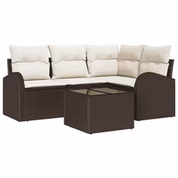 vidaXL Set Divano da Giardino 5 pcs Marrone e bianco Poly Rattan - Vista aggiuntiva 2