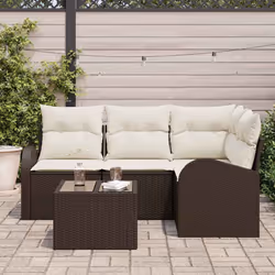 vidaXL Set Divano da Giardino 5 pcs Marrone e bianco Poly Rattan - Vista aggiuntiva 3