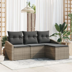 Set di Divani da Giardino in 4 Pezzi con Cuscini Grigio Polyrattan Vidaxl