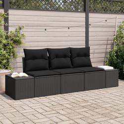 Vidaxl - Set Divano da Giardino a 3 pezzi con Cuscini Nero Polyrattan