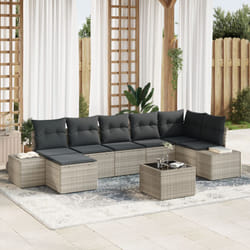 Set Divano da Giardino da 8 Pezzi con Cuscini Grigio Polyrattan Vidaxl