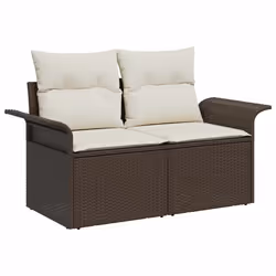 vidaXL Set Divano da Giardino con cuscino 5 pcs Marrone Poly Rattan - Vista aggiuntiva 2