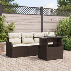Set Divano Giardino Vidaxl 5 Pezzi con Cuscini Marrone in Rattan Polimero, Divano Giardino 2 Posti Vidaxl con Contenitore e Cuscini Marrone in Rattan