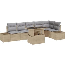 Set Divano da Giardino 7 Pezzi con Cuscini Beige in Polyrattan Vidaxl
