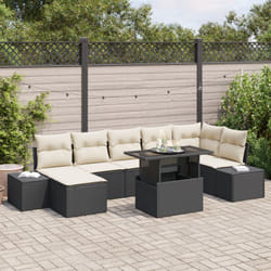 Set di divani da giardino a 8 pezzi con cuscini in rattan polyrattan nero Vidaxl