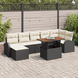 Set di Divani da Giardino 8 Pezzi con Cuscini Nero Rattan Polietilene Divano da Giardino a 2 Posti con Contenitore e Cuscini Nero Rattan Polietilene