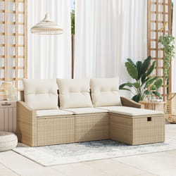 Set di divani da giardino 4 pezzi con cuscini beige in polirattan Vidaxl
