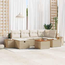 Set Divani da Giardino 7 Pezzi con Cuscini Beige in Rattan Sintetico Vidaxl