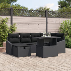 Set di Divani da Giardino 7 Pezzi con Cuscini Nero Rattan Polietileno Vidaxl