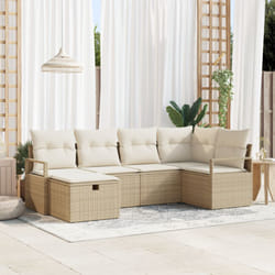 Set divani giardino 6 pezzi con cuscini Rattan poliestere beige, Divano giardino 2 posti con stoccaggio e cuscini Rattan poliestere beige Vidaxl