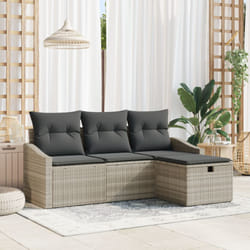 Set di divani da giardino 4 pezzi con cuscini grigio chiaro polyrattan Vidaxl