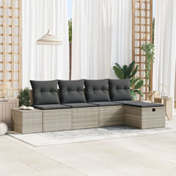Set di 5 Pezzi Divano da Giardino con Cuscini Grigio Chiaro in Polyrattan Vidaxl