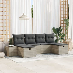 Set Divano da Giardino da 6 Pezzi con Cuscini Grigio Chiaro in Polyrattan Vidaxl