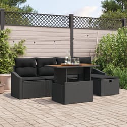 Set Divano da Giardino 6 Pezzi con Cuscini Rattan Polimerico Nero Vidaxl