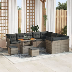 Set Divani Giardino Vidaxl 12 Pezzi con Cuscini Grigi Polyrattan Acacia, Set Tavolo Giardino Vidaxl 3 Pezzi con Cuscini Grigi Polyrattan Acacia
