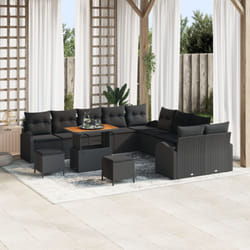Set di Sofà da Giardino Vidaxl da 13 Pezzi con Cuscini in Rattan Nero e Acacia, Set di Sofà da Giardino a 2 Posti Vidaxl con Cuscini in Rattan Nero,
