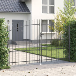 vidaXL Cancello da giardino con punta a lancia, doppio battente, grigio, 175x300 cm in acciaio