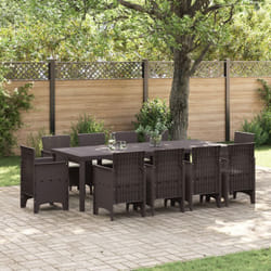 Set da Pranzo Giardino 11 Pezzi con Cuscini Marrone Polyrattan Vidaxl