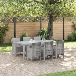 Set da Pranzo da Giardino 7 Pezzi con Cuscini Grigio Chiaro in Rattan Sintetico Vidaxl