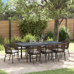 Set pranzo giardino Vidaxl da 10 pezzi con cuscini Marrone Polyrattan, Tavolo giardino allungabile Vidaxl Anthracite (140-210)x90x73 cm Acciaio