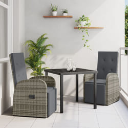 Set da Pranzo da Giardino 3 Pezzi con Cuscini Grigio in Polyrattan Vidaxl