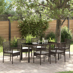 vidaXL Set da Pranzo per Giardino 7 Pezzi con Cuscini Marrone in Rattan Sintetico