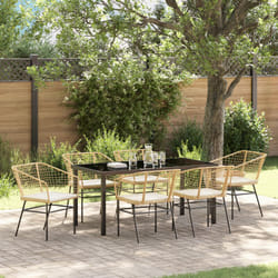 Set da pranzo da giardino da 7 pezzi con cuscini in polirattan marrone Vidaxl