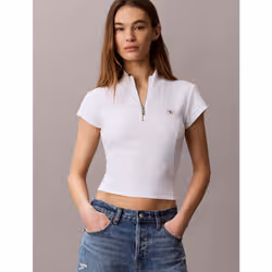 Calvin Klein Top con zip a costine con etichetta monologo - Vista aggiuntiva 5