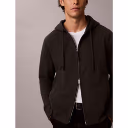 Calvin Klein Felpa con cappuccio in spugna di cotone con stemma e zip - Vista aggiuntiva 3