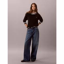 Calvin Klein Maglione in maglia di cotone con finiture a righe - Vista aggiuntiva 3