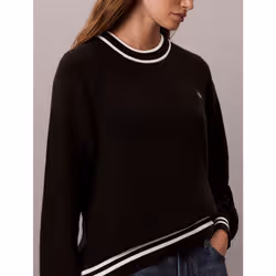 Calvin Klein Maglione in maglia di cotone con finiture a righe - Vista aggiuntiva 6