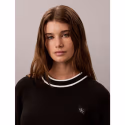 Calvin Klein Maglione in maglia di cotone con finiture a righe - Vista aggiuntiva 2