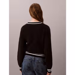 Calvin Klein Maglione in maglia di cotone con finiture a righe - Vista aggiuntiva 4