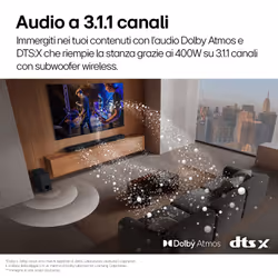 LG Soundbar S70TY, 400W su 3.1.1 canali, Dolby Atmos, DTS:X, Speaker centrale up-firing - Vista aggiuntiva 5